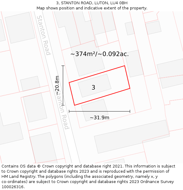 3, STANTON ROAD, LUTON, LU4 0BH: Plot and title map