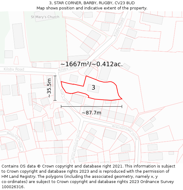 3, STAR CORNER, BARBY, RUGBY, CV23 8UD: Plot and title map