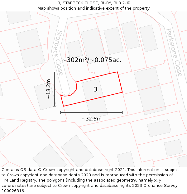 3, STARBECK CLOSE, BURY, BL8 2UP: Plot and title map