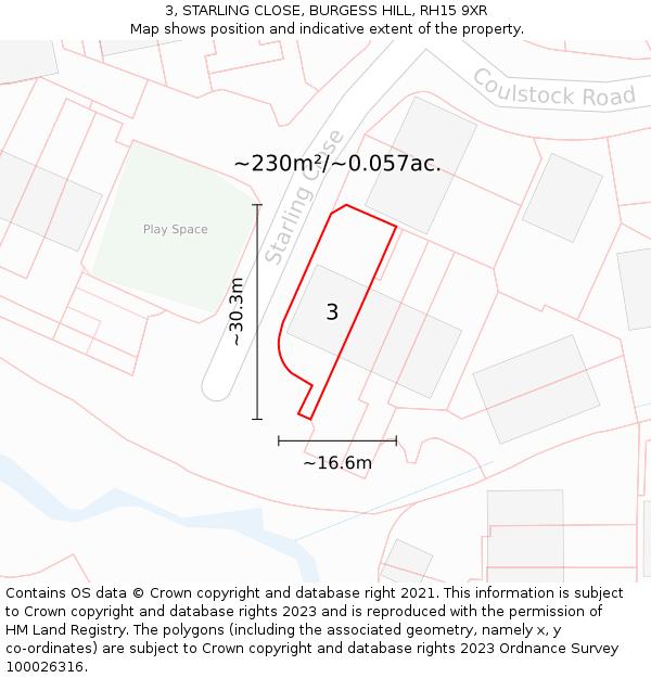 3, STARLING CLOSE, BURGESS HILL, RH15 9XR: Plot and title map