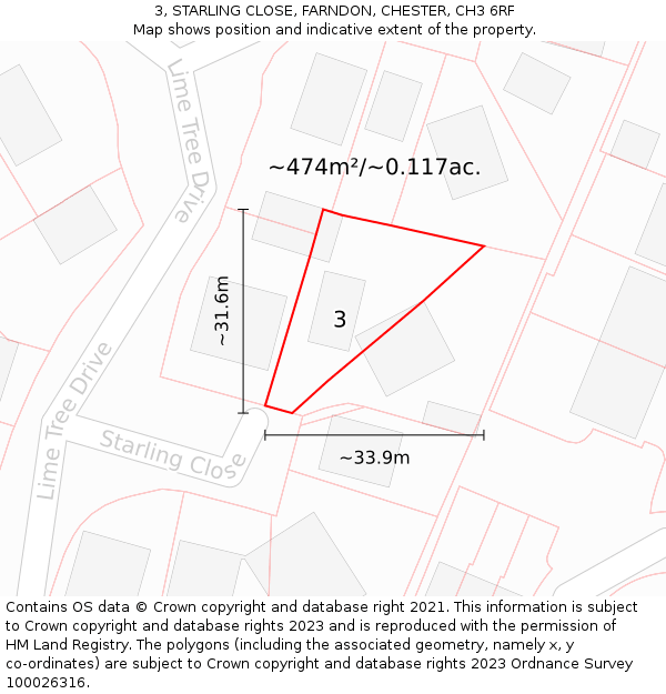 3, STARLING CLOSE, FARNDON, CHESTER, CH3 6RF: Plot and title map