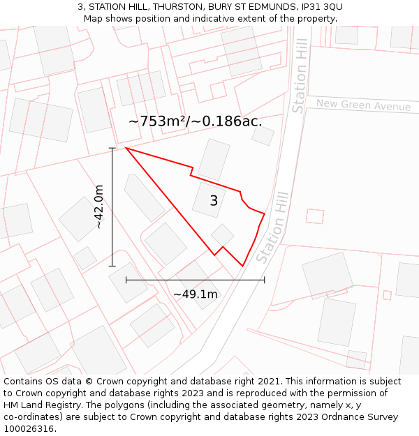 3, STATION HILL, THURSTON, BURY ST EDMUNDS, IP31 3QU: Plot and title map