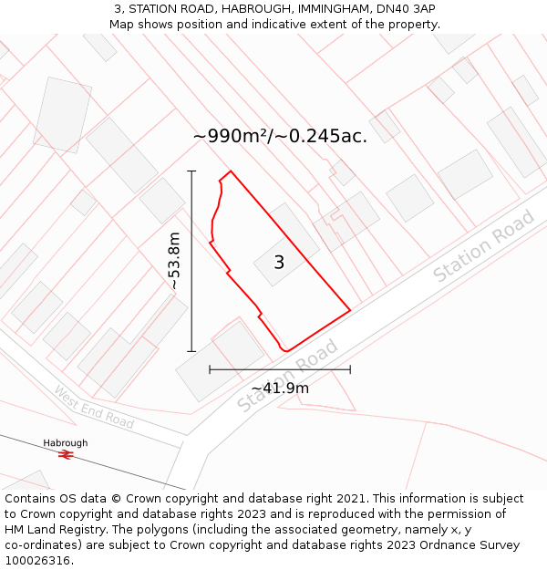 3, STATION ROAD, HABROUGH, IMMINGHAM, DN40 3AP: Plot and title map
