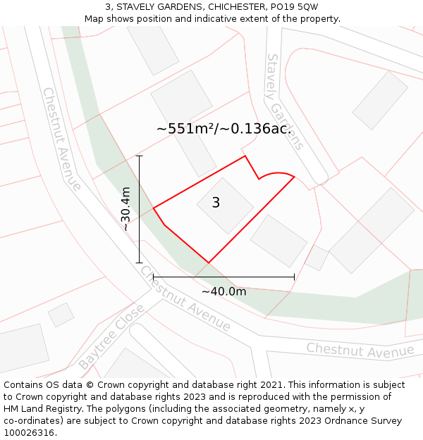 3, STAVELY GARDENS, CHICHESTER, PO19 5QW: Plot and title map
