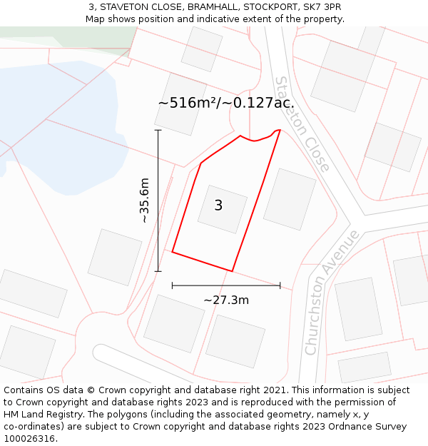 3, STAVETON CLOSE, BRAMHALL, STOCKPORT, SK7 3PR: Plot and title map