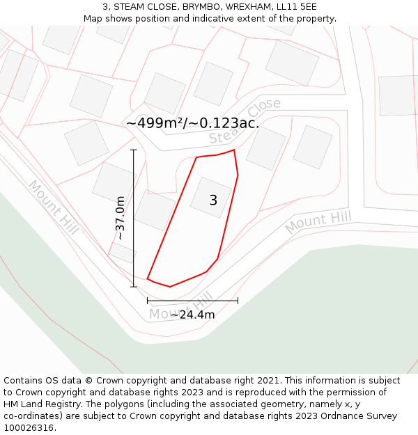 3, STEAM CLOSE, BRYMBO, WREXHAM, LL11 5EE: Plot and title map