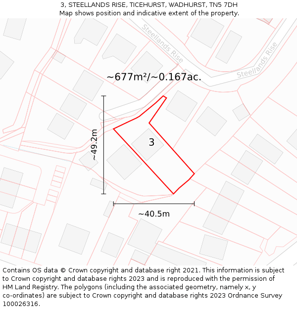 3, STEELLANDS RISE, TICEHURST, WADHURST, TN5 7DH: Plot and title map