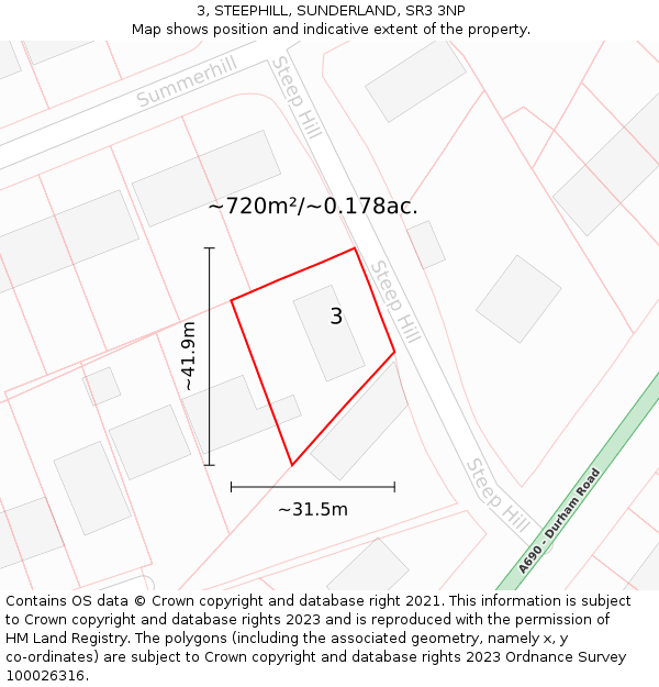 3, STEEPHILL, SUNDERLAND, SR3 3NP: Plot and title map