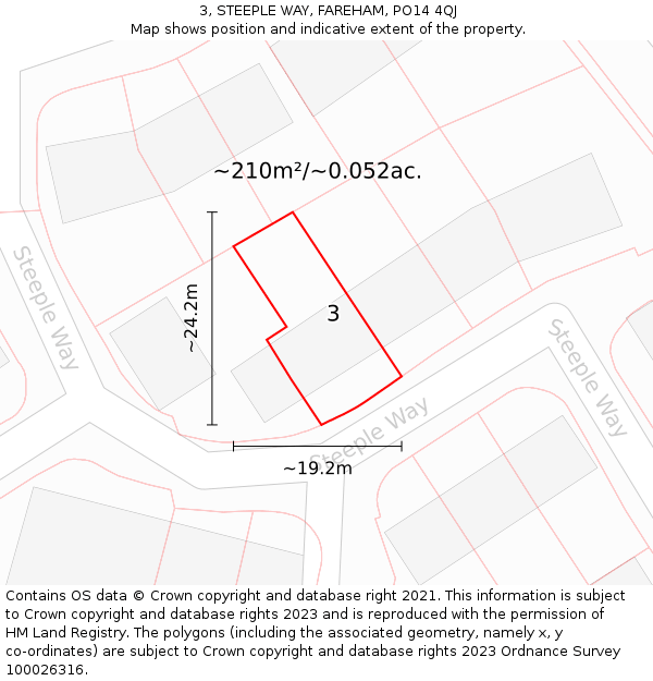 3, STEEPLE WAY, FAREHAM, PO14 4QJ: Plot and title map