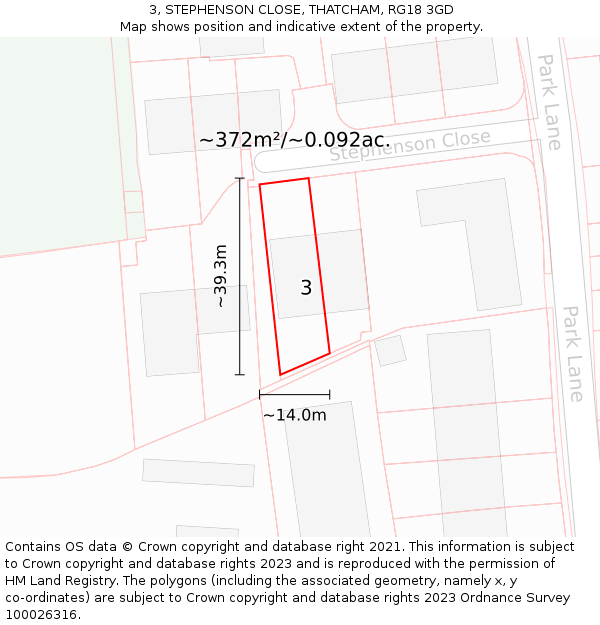 3, STEPHENSON CLOSE, THATCHAM, RG18 3GD: Plot and title map