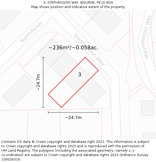 3, STEPHENSON WAY, BOURNE, PE10 9DA: Plot and title map