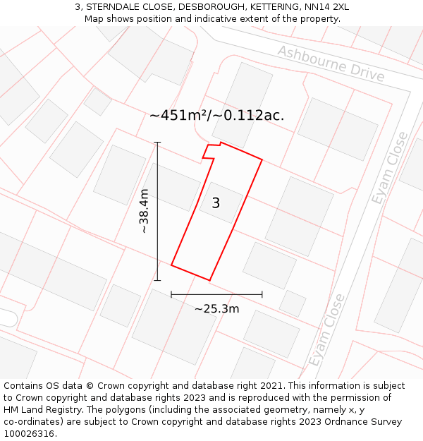 3, STERNDALE CLOSE, DESBOROUGH, KETTERING, NN14 2XL: Plot and title map