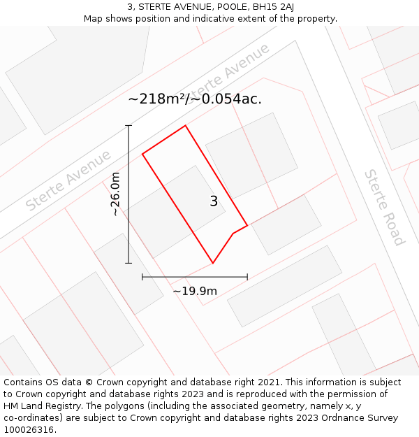 3, STERTE AVENUE, POOLE, BH15 2AJ: Plot and title map