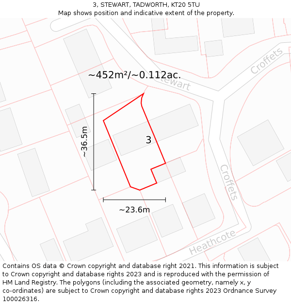 3, STEWART, TADWORTH, KT20 5TU: Plot and title map