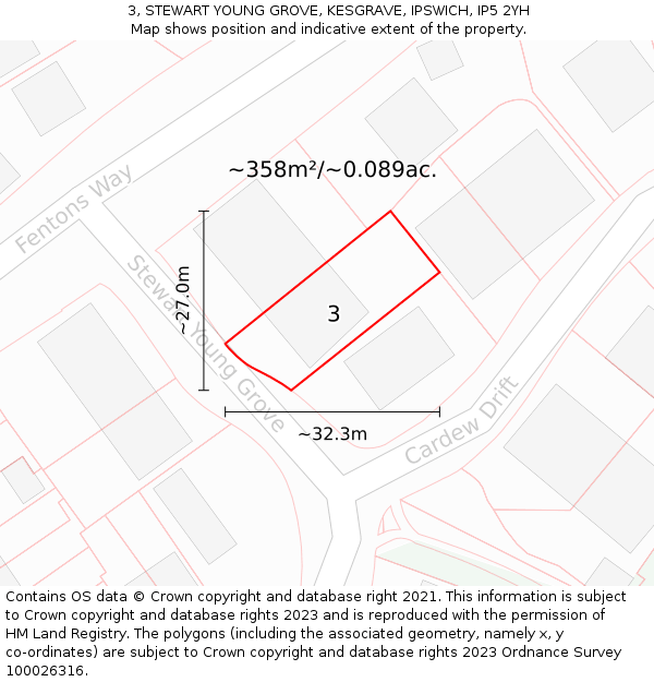 3, STEWART YOUNG GROVE, KESGRAVE, IPSWICH, IP5 2YH: Plot and title map