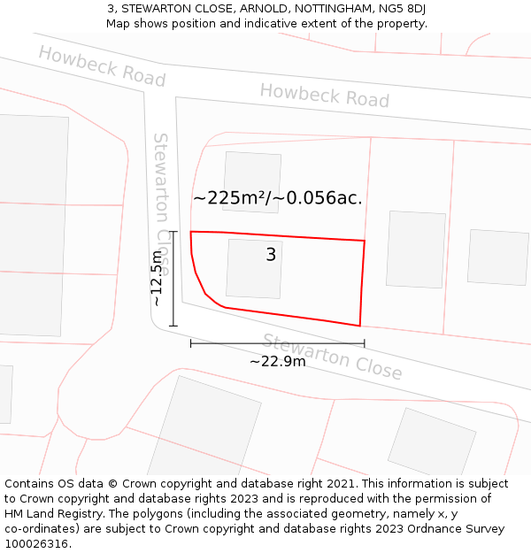 3, STEWARTON CLOSE, ARNOLD, NOTTINGHAM, NG5 8DJ: Plot and title map