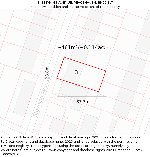 3, STEYNING AVENUE, PEACEHAVEN, BN10 8LT: Plot and title map