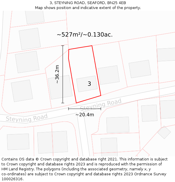 3, STEYNING ROAD, SEAFORD, BN25 4EB: Plot and title map