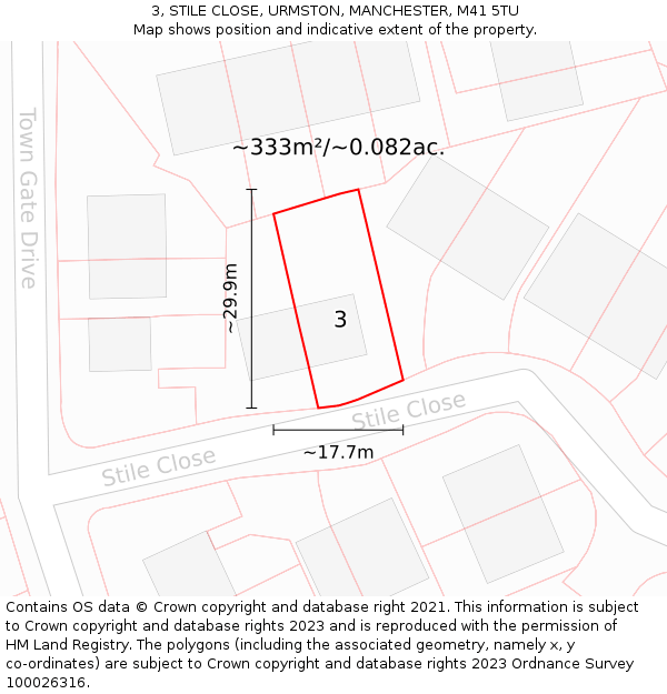 3, STILE CLOSE, URMSTON, MANCHESTER, M41 5TU: Plot and title map