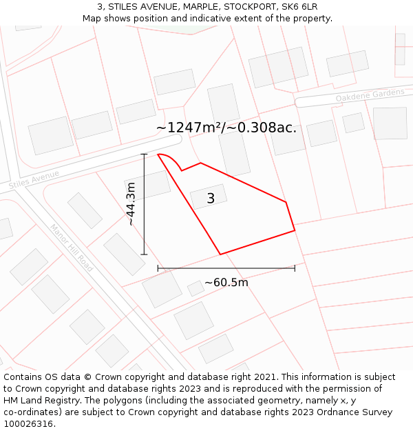 3, STILES AVENUE, MARPLE, STOCKPORT, SK6 6LR: Plot and title map