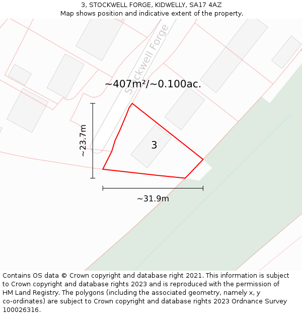 3, STOCKWELL FORGE, KIDWELLY, SA17 4AZ: Plot and title map