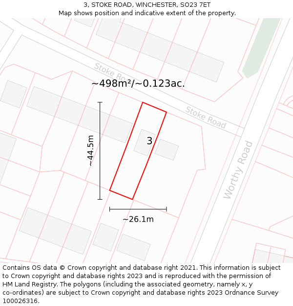 3, STOKE ROAD, WINCHESTER, SO23 7ET: Plot and title map