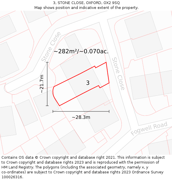 3, STONE CLOSE, OXFORD, OX2 9SQ: Plot and title map