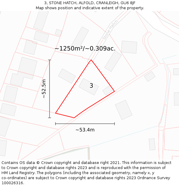 3, STONE HATCH, ALFOLD, CRANLEIGH, GU6 8JF: Plot and title map