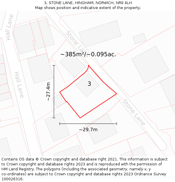 3, STONE LANE, HINGHAM, NORWICH, NR9 4LH: Plot and title map