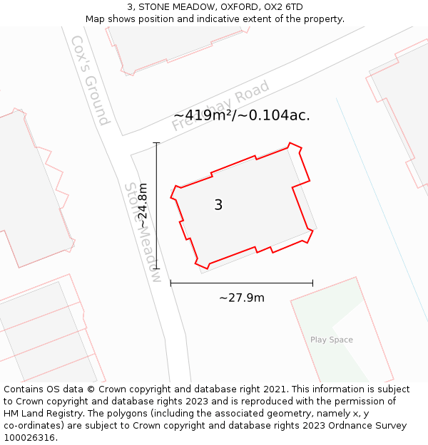 3, STONE MEADOW, OXFORD, OX2 6TD: Plot and title map