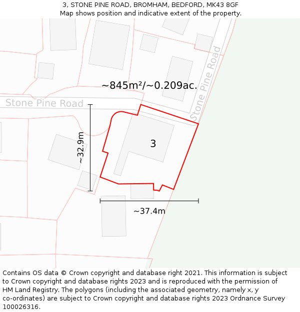 3, STONE PINE ROAD, BROMHAM, BEDFORD, MK43 8GF: Plot and title map