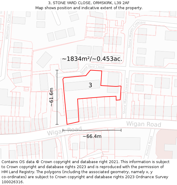 3, STONE YARD CLOSE, ORMSKIRK, L39 2AF: Plot and title map