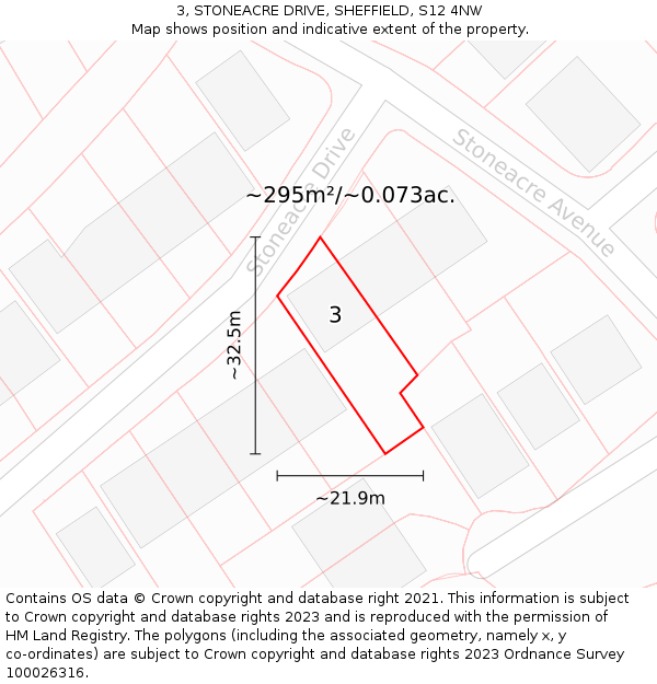 3, STONEACRE DRIVE, SHEFFIELD, S12 4NW: Plot and title map