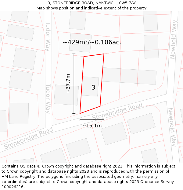 3, STONEBRIDGE ROAD, NANTWICH, CW5 7AY: Plot and title map