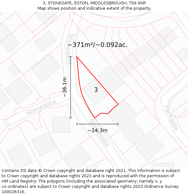 3, STONEGATE, ESTON, MIDDLESBROUGH, TS6 9NP: Plot and title map