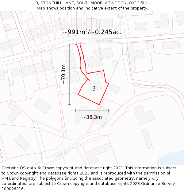 3, STONEHILL LANE, SOUTHMOOR, ABINGDON, OX13 5HU: Plot and title map