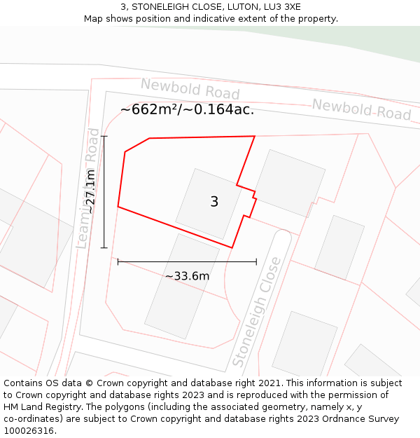 3, STONELEIGH CLOSE, LUTON, LU3 3XE: Plot and title map