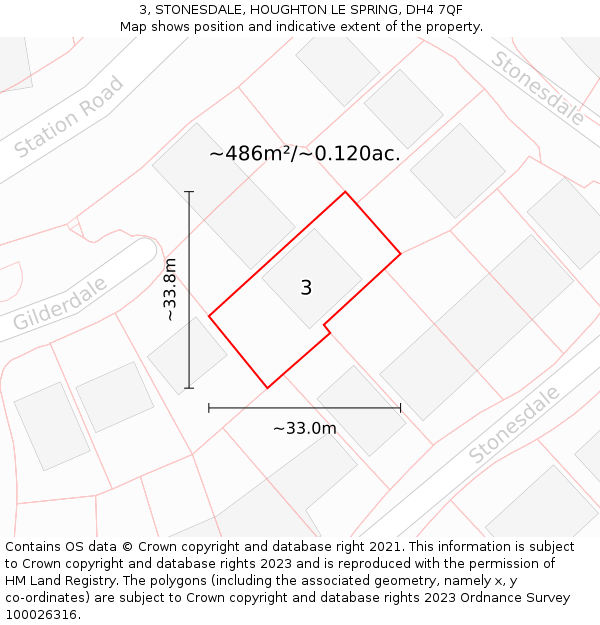 3, STONESDALE, HOUGHTON LE SPRING, DH4 7QF: Plot and title map