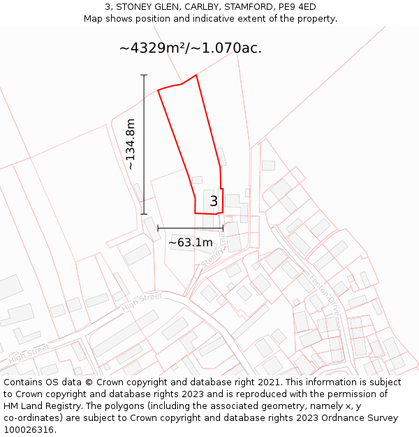 3, STONEY GLEN, CARLBY, STAMFORD, PE9 4ED: Plot and title map