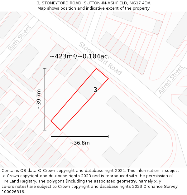 3, STONEYFORD ROAD, SUTTON-IN-ASHFIELD, NG17 4DA: Plot and title map