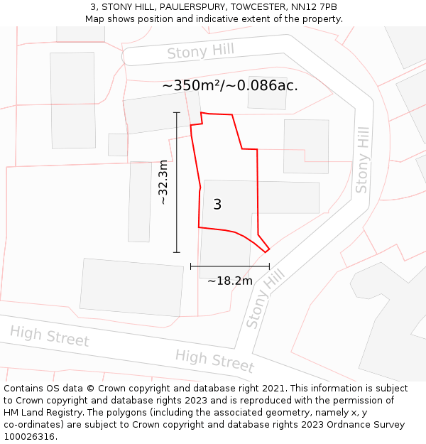 3, STONY HILL, PAULERSPURY, TOWCESTER, NN12 7PB: Plot and title map