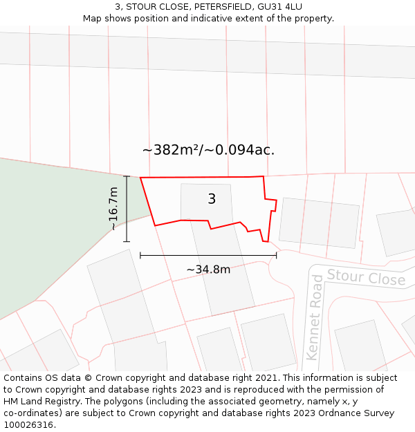 3, STOUR CLOSE, PETERSFIELD, GU31 4LU: Plot and title map