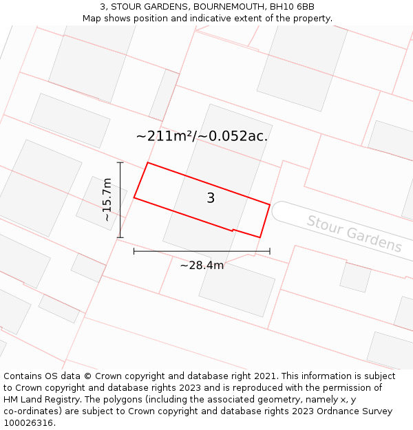 3, STOUR GARDENS, BOURNEMOUTH, BH10 6BB: Plot and title map