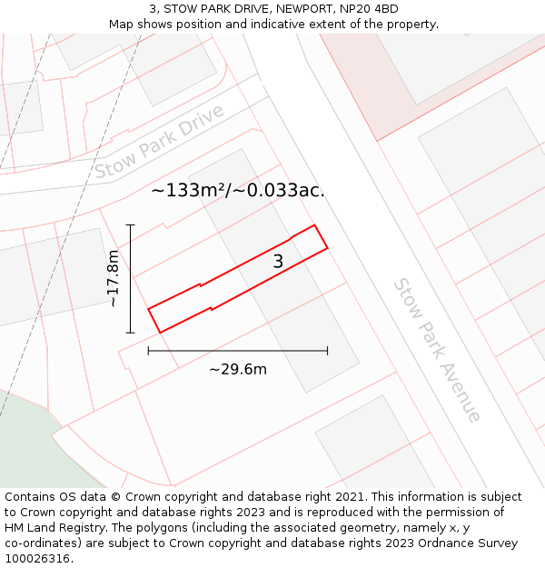 3, STOW PARK DRIVE, NEWPORT, NP20 4BD: Plot and title map