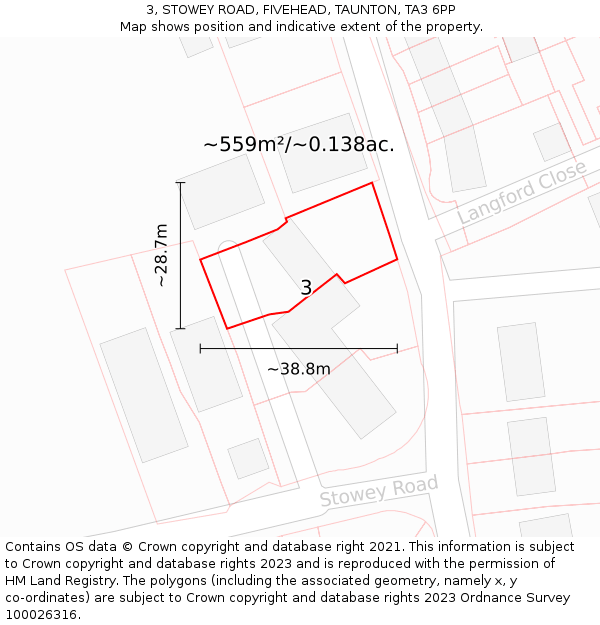 3, STOWEY ROAD, FIVEHEAD, TAUNTON, TA3 6PP: Plot and title map