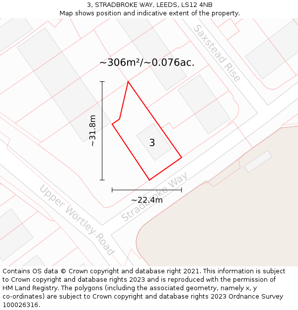 3, STRADBROKE WAY, LEEDS, LS12 4NB: Plot and title map