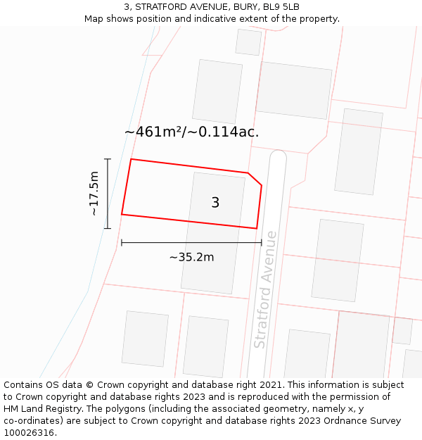 3, STRATFORD AVENUE, BURY, BL9 5LB: Plot and title map