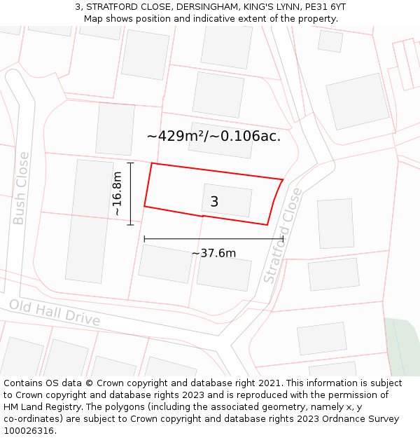 3, STRATFORD CLOSE, DERSINGHAM, KING'S LYNN, PE31 6YT: Plot and title map