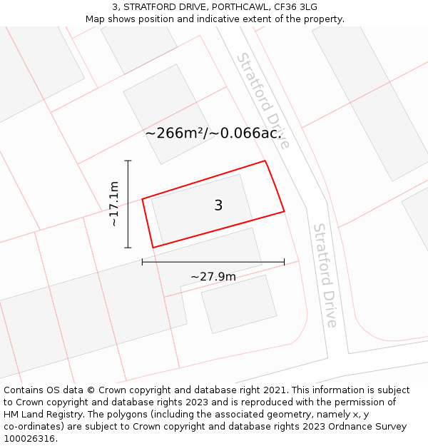 3, STRATFORD DRIVE, PORTHCAWL, CF36 3LG: Plot and title map