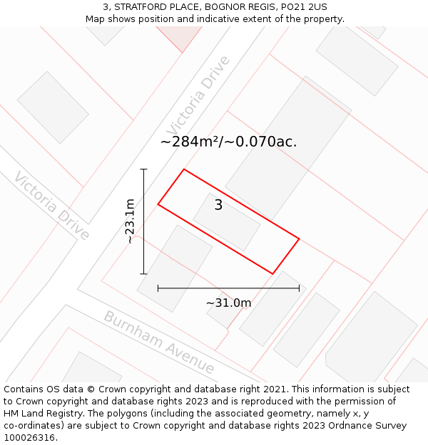 3, STRATFORD PLACE, BOGNOR REGIS, PO21 2US: Plot and title map